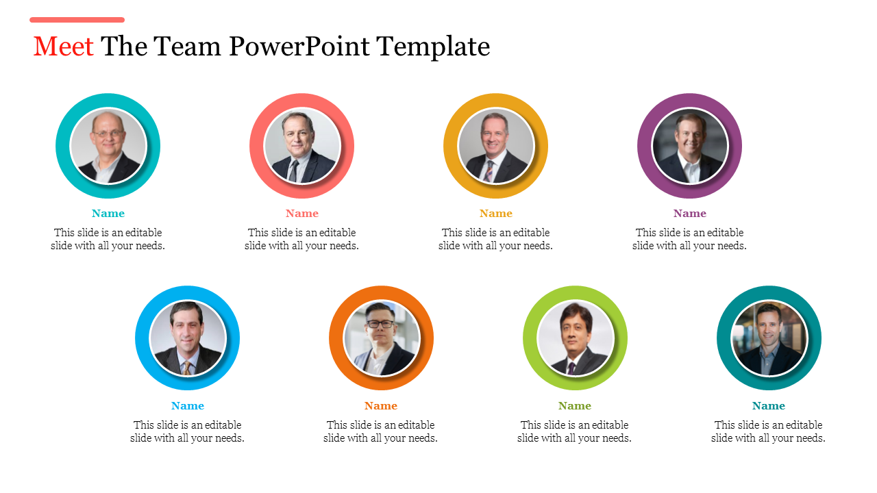 Multicolor Meet The Team PowerPoint Template Design